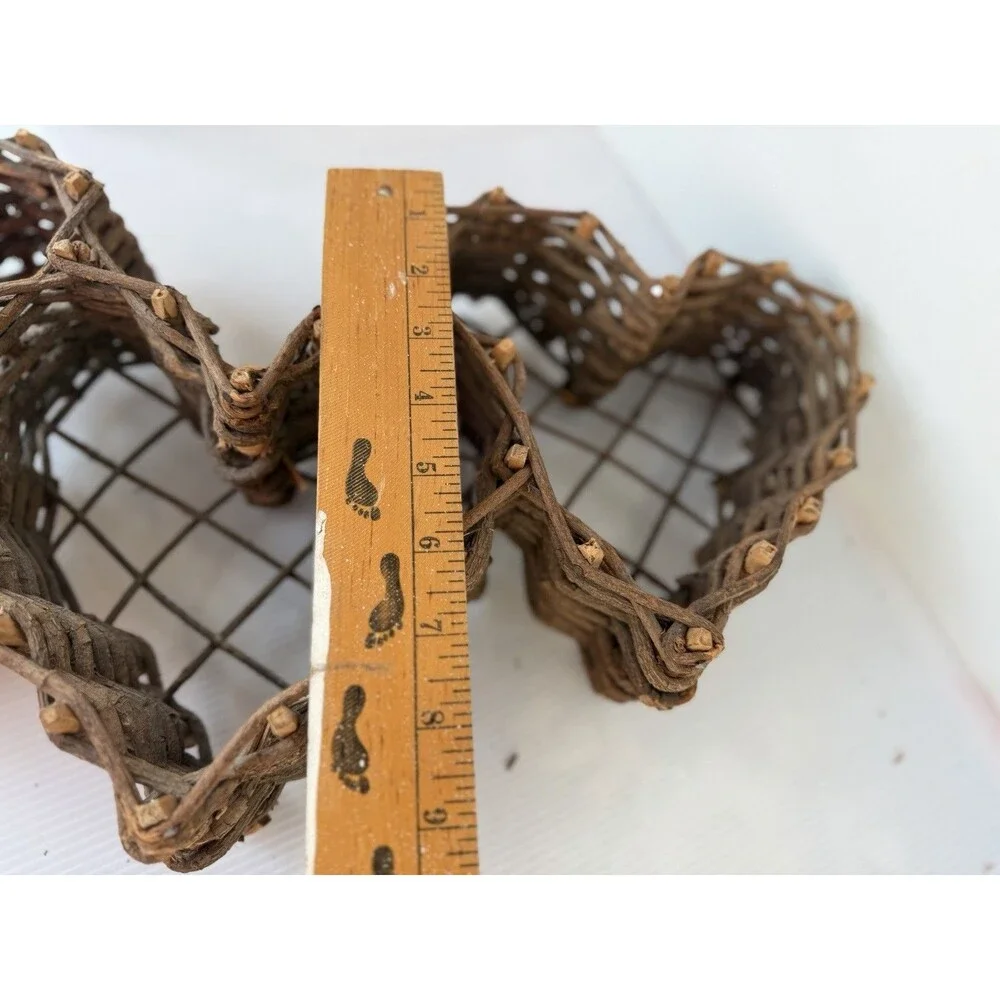 Vintage Grapevine Triple Heart Wall Hanging Basket Wicker Wood Farmhouse Decor